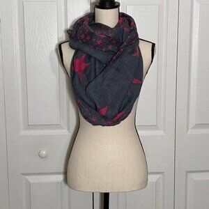 Soft Woven Infinity scarf - dark grey with pink stars